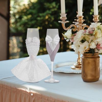2 Pieces Wedding Champagne Glasses Bride and Groom Toast Party Supplies Portable Ornament Creative