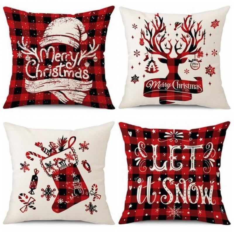 Weihnachts-Dekokissenbezug Leinen Festliches Weihnachtsthema Elch Schneeflocke Rückenlehne Wohnzimmer Sofa Dekoration Kissen Kissenbezug