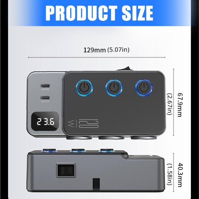 Car Cigarettes Lighter Adapter Multiple Port USB C Charging 3Socket PD35W for Heavy Duty Truck with Independent Switches