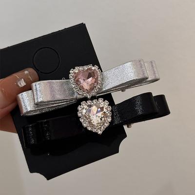 Y2K Roz Fundă Inimă Stras Agrafă de Păr Barrete pentru Femei Dulci Negru Argintiu Culoare Piele Accesorii de Păr Clipsuri Laterale Ace de Păr