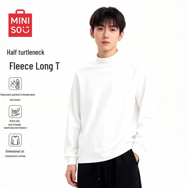 MINISO Men s Fleece Lined Semi-High Collar Long-Sleeve T-Shirt XL