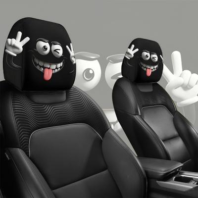 Fun Biye Tongue Sticking Out Car Headrest Cover Two-piece Set, Washable and Retractable Car Interior Parts, Perfect Holiday Gift