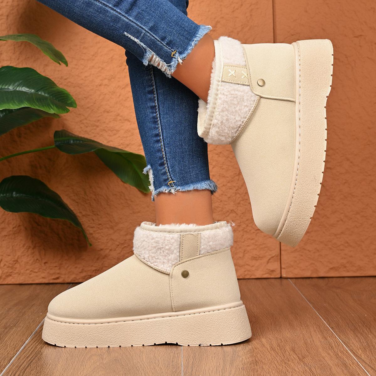 

Winter Women Shoes Short Barrel Snow Boots Outdoor Anti Slip Thick Cotton Shoes 2026 New Large Size Warm Thick Soled Snow Boots 36 бежевый