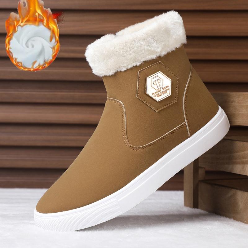 Bottes de Neige d'Hiver Homme Décontractées à Enfiler Bottines Chaudes Fourrées Baskets Confortables Antidérapantes Plates Bottes Chaussures Homme