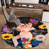 1pc Anime Design Round Carpet Floral Print Chair Mat for Office, Home Decor, Living Room, Bedroom