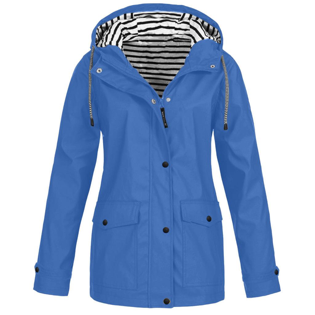 VEZFAA Women's Fashion Casual Stripe Print Autumn Winter Long Sleeve Hooded Jackets & Coats
