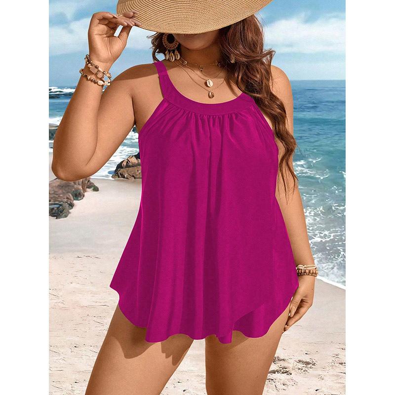 TS JYL-BK054 Solid Plus Size Swimsuit, Tummy Control Conservative Swimwear L