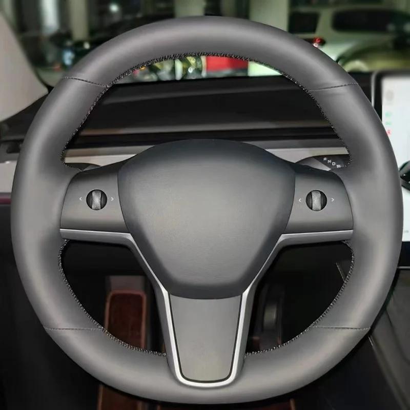 Benutzerdefinierte DIY Auto Lenkradbezug Kohlefaser Wildleder Leder Für Tesla Model 3 2017 2018 2019 2020 Auto Innenzubehör