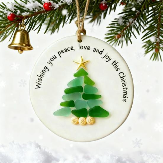 Yousheng Sea Glass Christmas Tree Ornament Coastal Christmas Tree Pendants Handcarfted Sea Glass Art Christmas Decoration for Holiday Home Decor