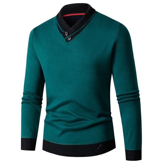 Autumn and Winter New Sweater Men's Color Matching Knitted Sweater Tie Collar Bottoming Shirt