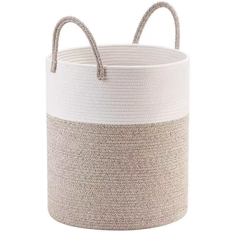 Rope Woven Cotton Storage Basket With Handles For Dirty Clothes Storage Home Use