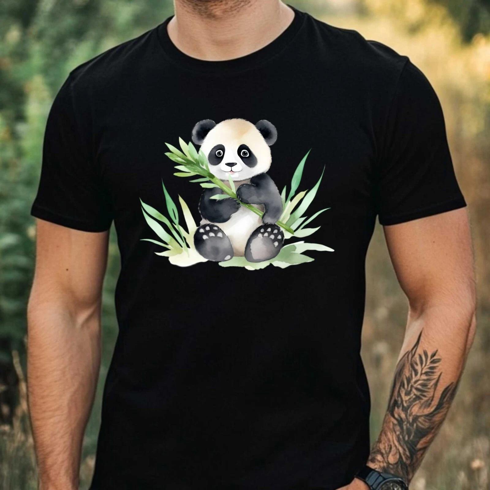 T-Shirt Herren Aquarell Panda Motiv Baumwolle Größe XS bis 5XL XXXL