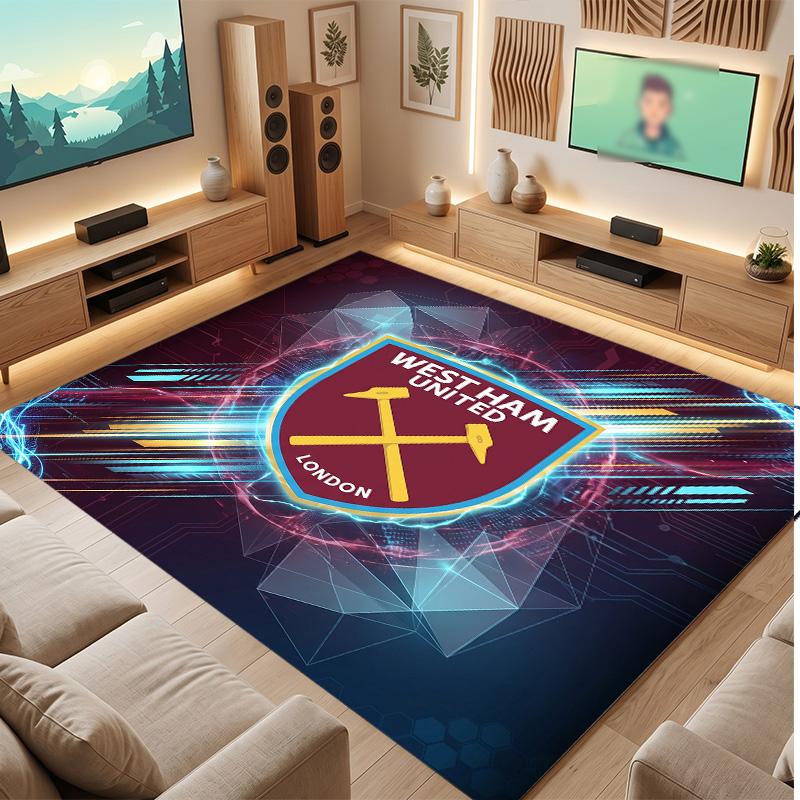 West Ham United Football Print Crystal Velvet Rug, Comfortable Water Absorbent Non Slip Indoor Floor Carpet