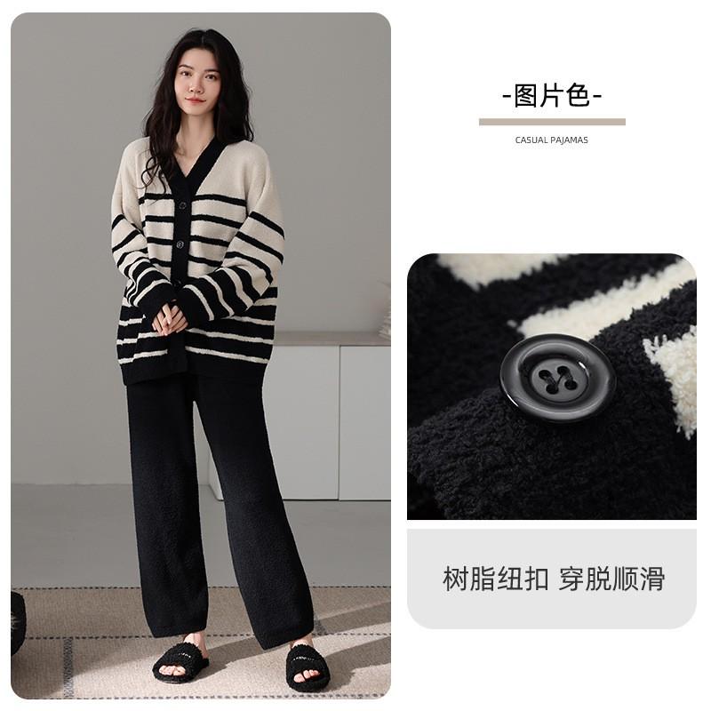 Womens Thick Fleece Pajama Set Winter Cozy Lounge Wear Soft Warm Sleepwear Outfit Home Light Outdoor Use