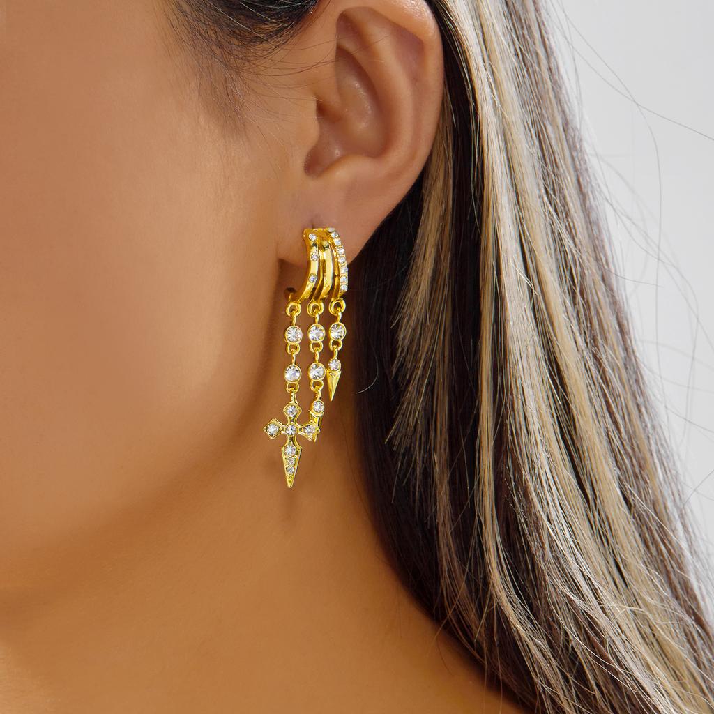 Gold Color Crystal Zircon Water Droplets Hoop Earrings For Women Luxury Exquisite Tassel Huggie Earring Party Wedding Jewelry