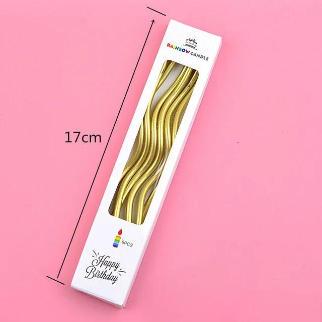 6Pcs Curve Wedding Birthday Candle Party Cake Decoration Pencil Golden Paraffin Supplies DIY Bake Boy Girl Home Tools