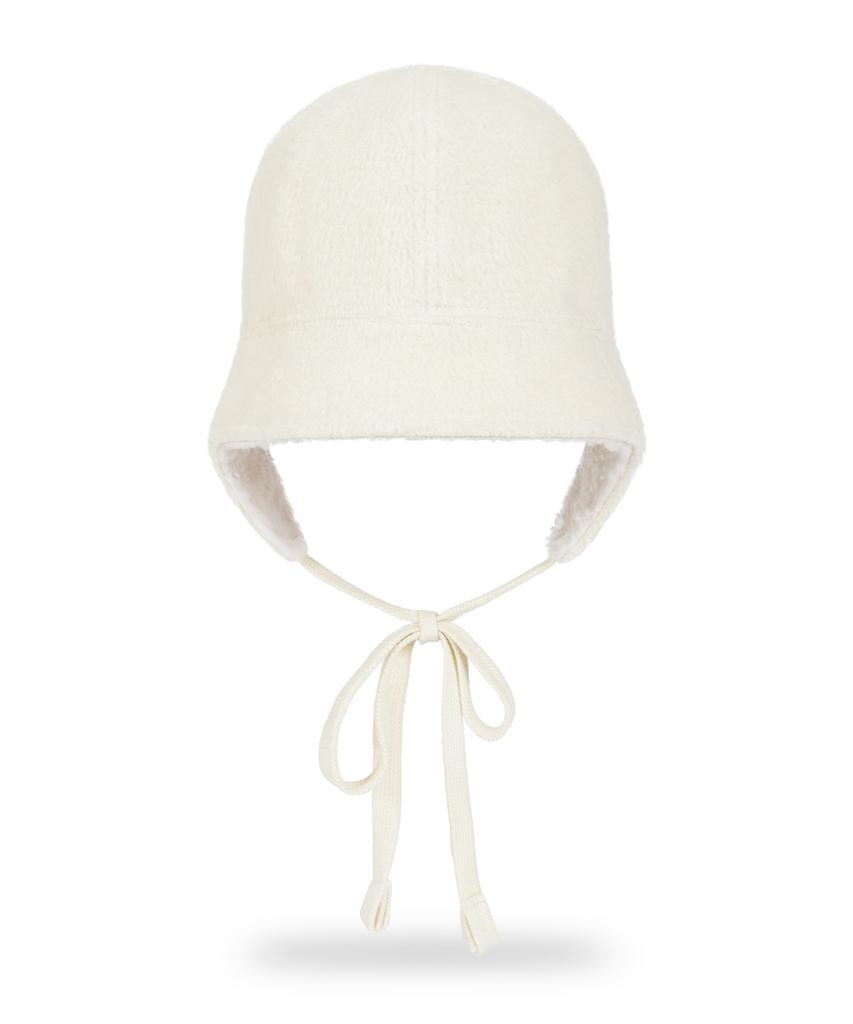 Bajal Va Curved Circle Logo Flap Bonnet Hat Cream