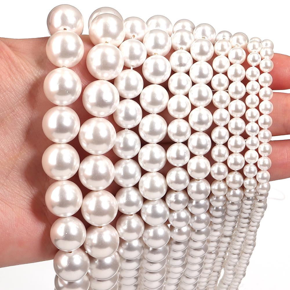 4/6/8/10/12mm Natural White Shell Pearl Beads Round Loose Spacer Beads For Jewelry Making DIY Bracelets Necklace Accessories