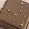 Imitation Pearl Love Pendant Necklace Versatile Clavicle Chain Women'S Vintage Double Layer Stacked Necklace