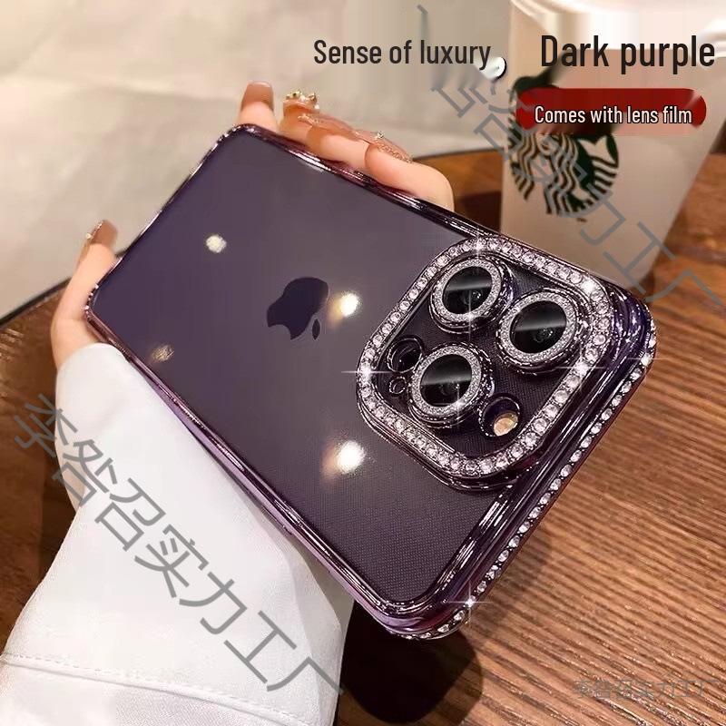 iPhone 17 Pro Max Rhinestone Lens Case: Drop-Proof, Electroplated Soft Shell, Transparent, Compatible with iPhone 14/13