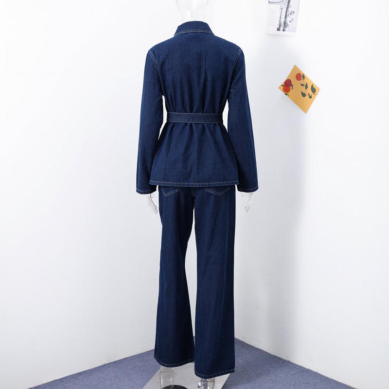 Conjunto de Chaqueta Vaquera Ajustada y Pantalones con Lazo en la Cintura Otoño-Primavera 2025 - Ropa Casual de Moda