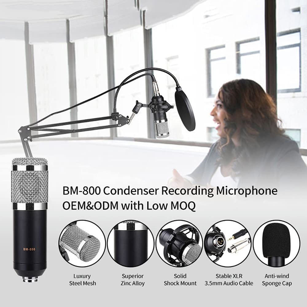 FUNFANG BM800 Professional Condenser Microphone USB Microphone Studio Recording Broadcast Equipment with Arm Stand