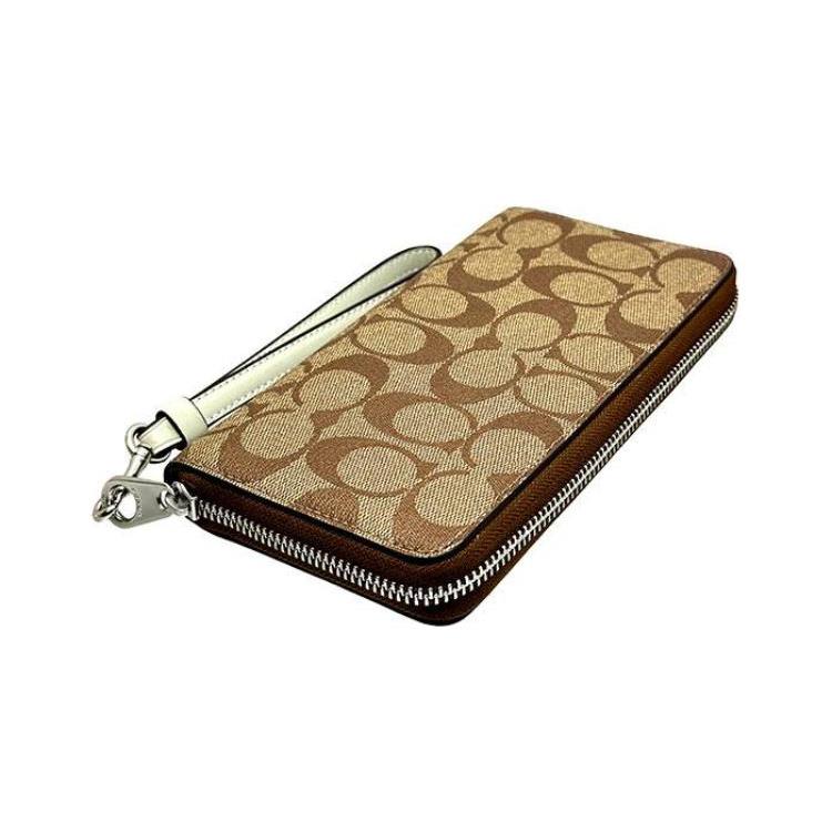 New COACH Zip Around Coated Canvas With Leather Card Holder, Wallet Regular Women's Light Khaki C4452-SVV7Q