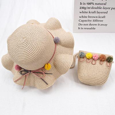 Summer Outdoor New Straw Children's Cartoon Cute Flower Hat with Bag Woman