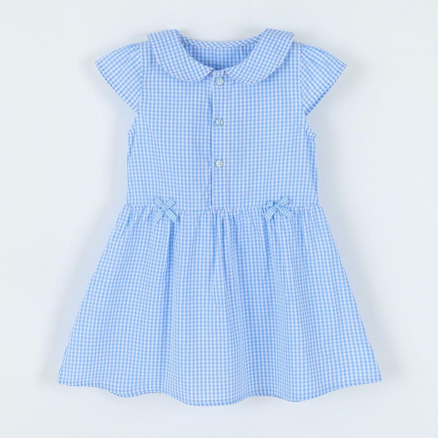 

Toddler Girls College Style Stand Collar Bow Tie Short Sleeve Cotton Summer Dress 5Y светло-синий