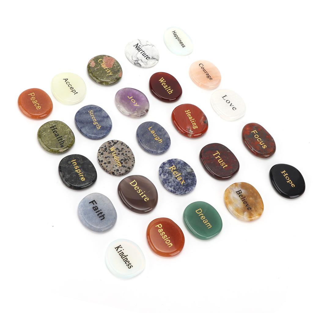 25Pcs Rune Stones Natural Crystal Divination Supplies with Engraved Lettering for Meditation