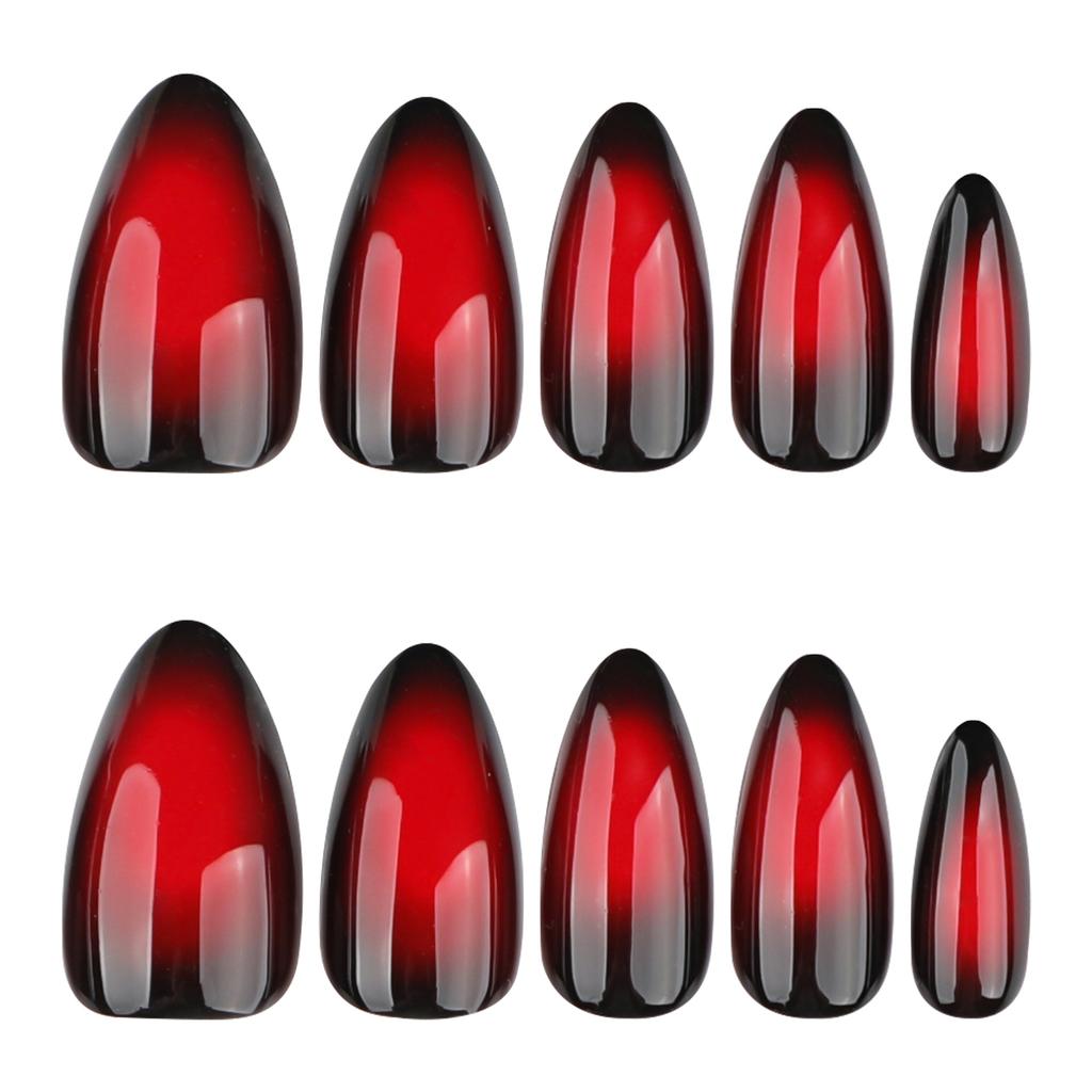 Cool spicy red smudge contrasting colors, wearing nail art, nail art, hot-selling short almond nail fake nails in Europe and America