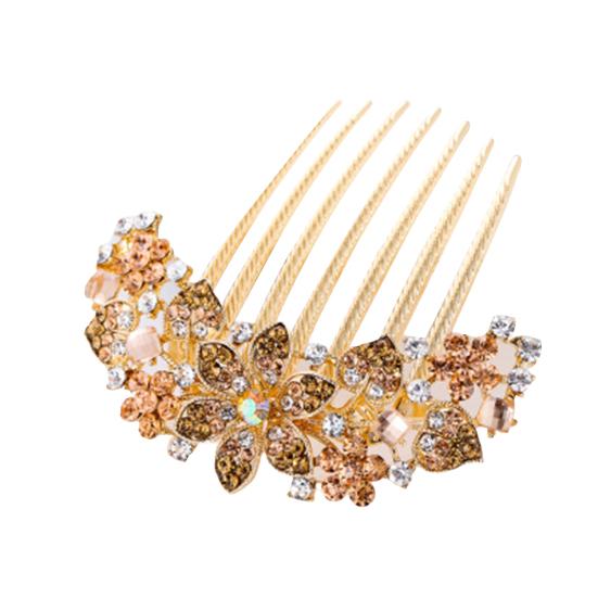 Classic Stable 7 Teeth Bridal Hair Comb Women Colorful Rhinestone Flower Fork for Dating