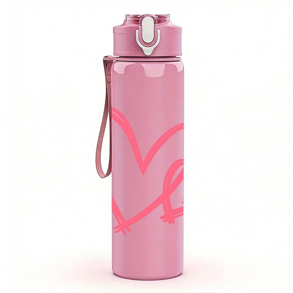 1PC Simple Hollow Heart 750ml Color Plastic Sports Water Bottle Leakproof Flip Straw Lid Suitable for Sports Office Home Use
