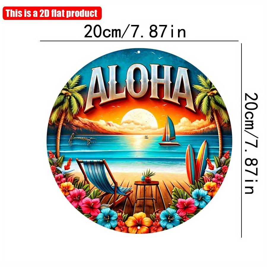 

2D плоский 20*20 см 1 шт. настенный художественный знак с изображением заката на пляже Алоха, кокосовая пальма, шезлонг и парусник, тема тропического рая, орнамент, 20*20cm