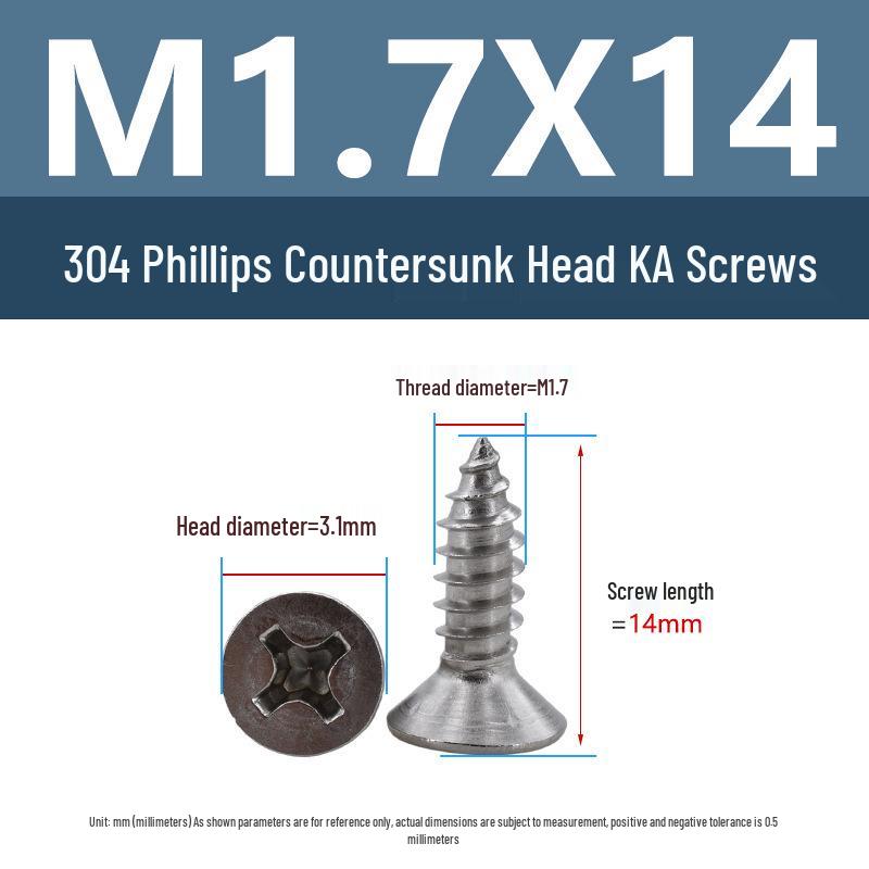 Yigu 304 Stainless Steel Phillips Flat Head Self-Tapping Screws M1-M2.5