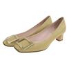 Roger Vivier Excellent condition square metal buckle canvas square toe chunky heel pumps beige x gold size 36 shoes 36 Beige / goldUsed