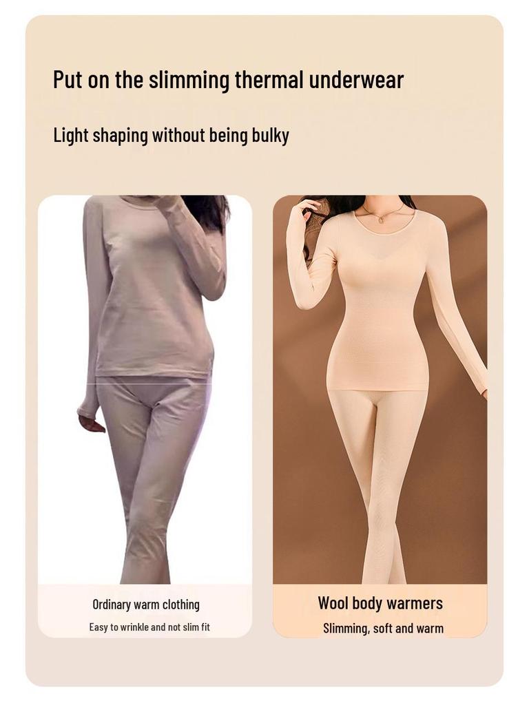 Women's Autumn/Winter Seamless Warm Abdomen-Control Sculpting Base Layer Set: Slim-Fit Top and Pants