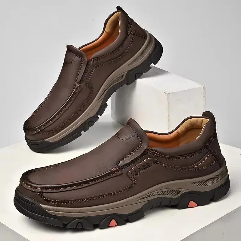 Fashion Fashion Leather Male Loafers Thick Bottom Business Shoes Men Slip-on Leather Mens Casual Shoes Senior Brand Male Hiking Footwear