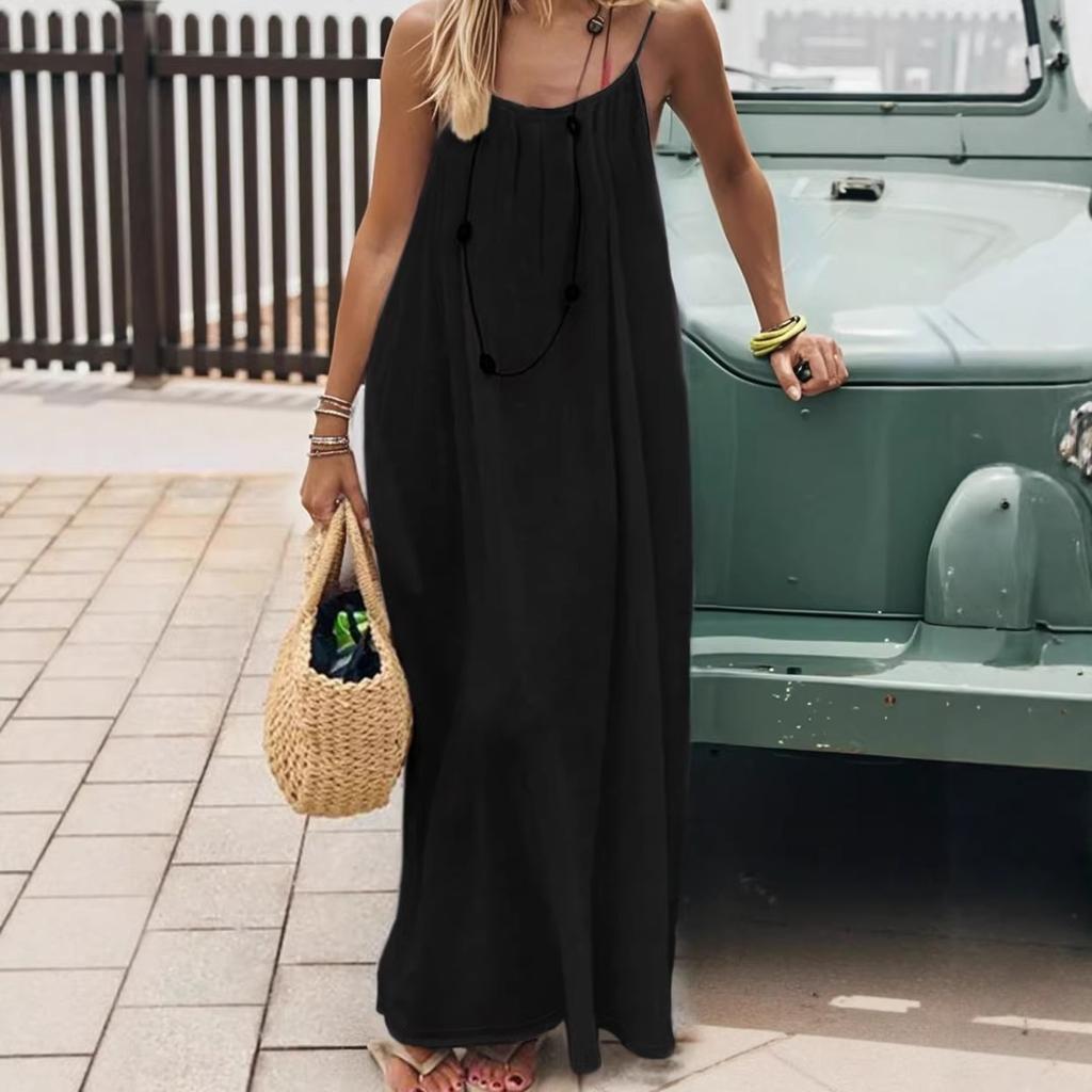 2026 New Women's Strap Dress with Open Back, Loose-fitting Home Wear Dress