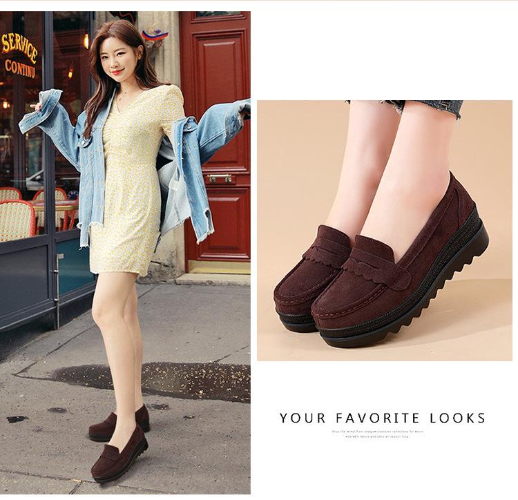 Genuine Leather Women's Sneakers - Spring/Autumn Style, Thick-Soled Wedge Platform, Large-Size Korean Mom Shoes