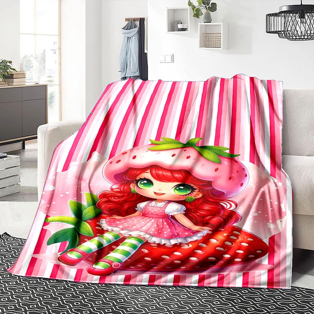 1Pc Strawberry Shortcake Garden Blanket For Couch Bed Plush Cozy Fuzzy Blanket Super Soft Warm Blankets For Fall And Winter 0918255
