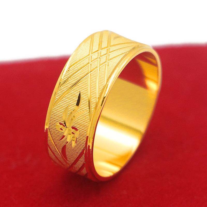 Elegant 24K Gold Electroplated Couple Rings with Matte Carved Pattern for Men and Women