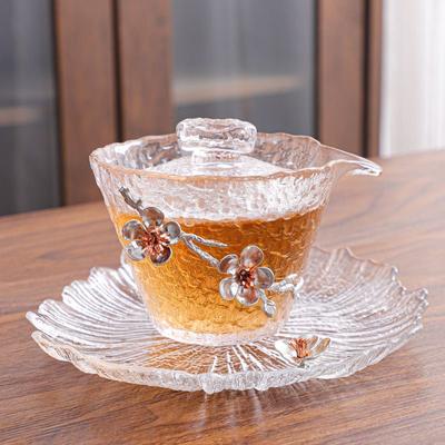 Set Gong Dao Bei e Tazze da Tè in Vetro Fiore di Pruno – Elegante Brocca dell'Equità con Tazze Abbinate per la Cerimonia del Tè