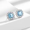 925 Sterling Silver Light Luxury Exquisite Sugar Cube Shape Light Blue Zircon Small Stud Earrings Birthday Anniversary Gift