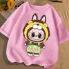 Cute Labubu2025 New Girls' Short Sleeved Round Neck Loose and Versatile Children's T-shirt Casual Cute Cartoon Top