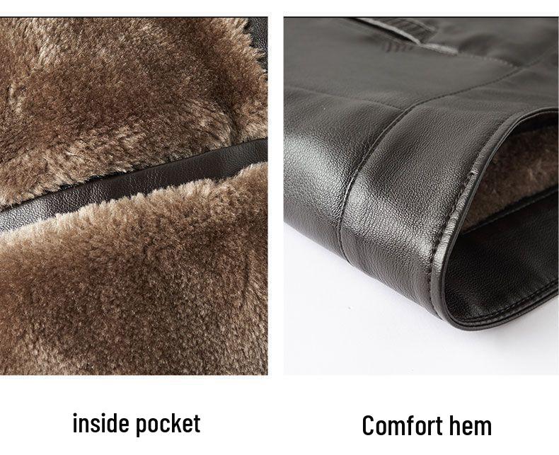 Veste en cuir épaissie pour hommes d'âge moyen et personnes âgées – Manteau de cyclisme chaud doublé de velours