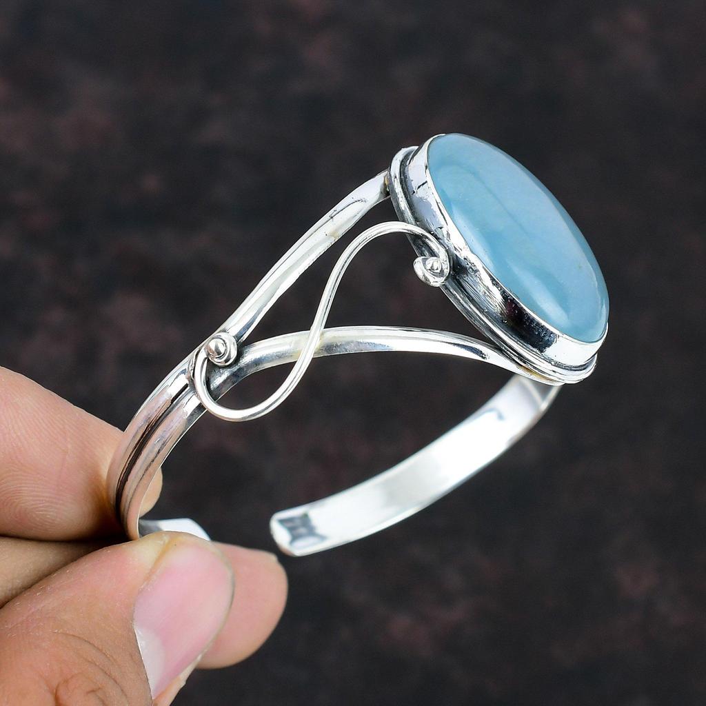 Aquamarine Bangle Gemstone Bangle Handmade Jewelry Adjustable Cuff Bracelet 925 Sterling Silver Bangle Antique Cuff Bracelet Gifts For Wife