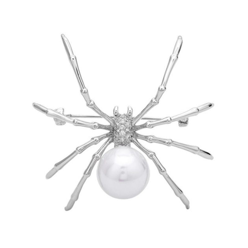 

[Light Shop] New Arrival European and American Fashion Cool Black Spider Pearl Brooch Female Vintage Corsage Women s Accessories White