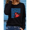 Women's T Shirt Print Graphic Geometric Ocean Fashion Stylish Classic Long Sleeve Crew Neck Regular Tops