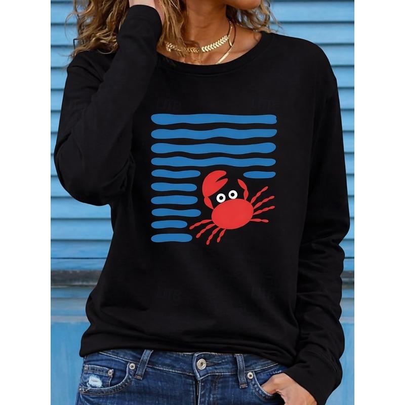 Women's T Shirt Print Graphic Geometric Ocean Fashion Stylish Classic Long Sleeve Crew Neck Regular Tops